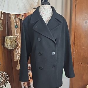 J. Percy Classic Black Double-Breasted Pea Coat - Size Large